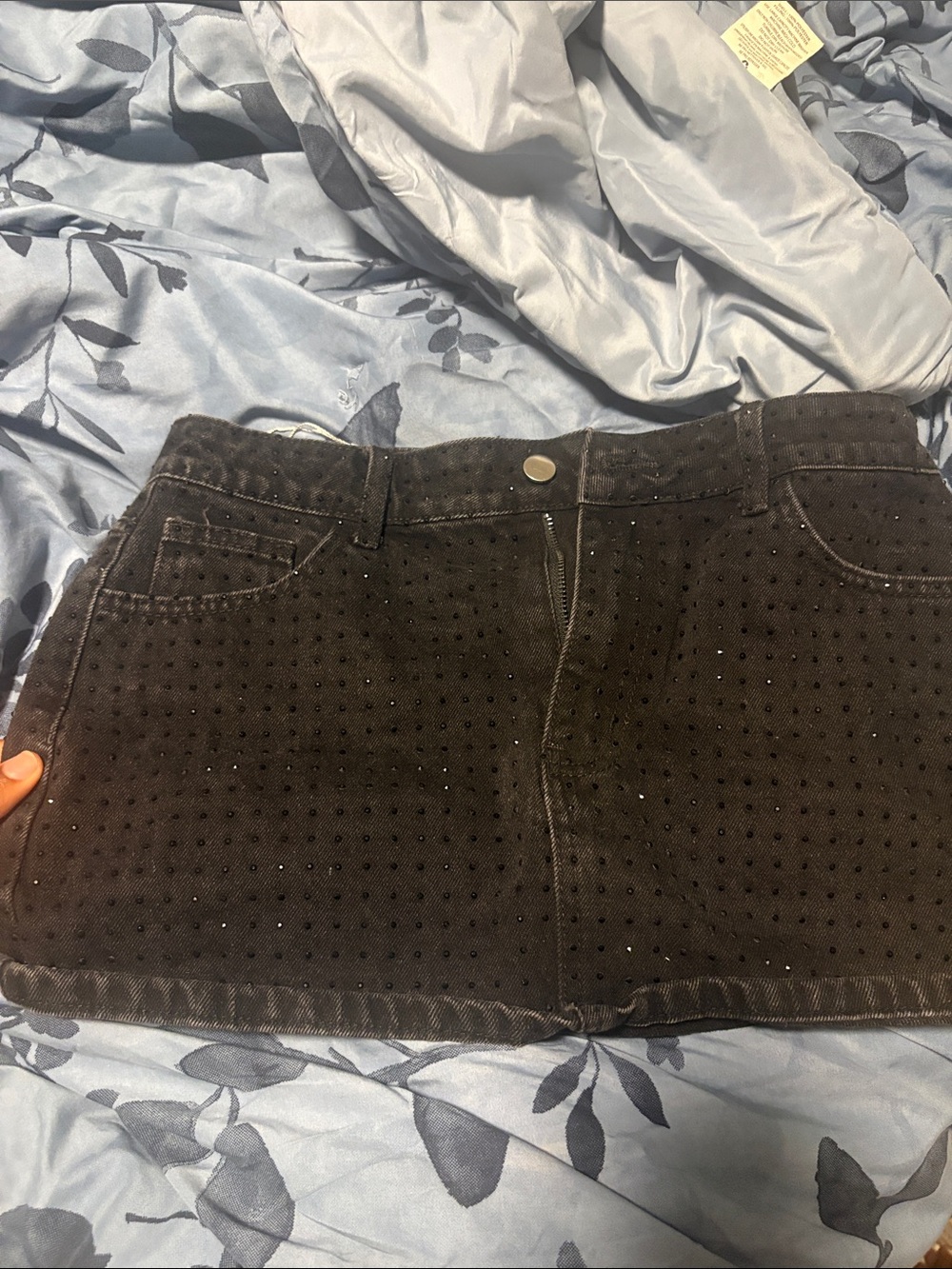 SHEIN Black Studded Corduroy Mini Skirt